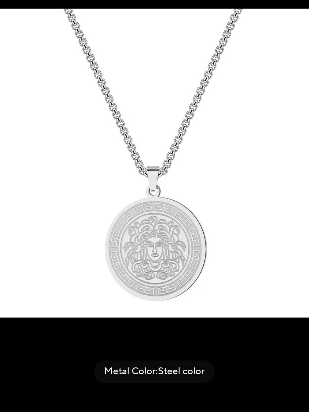 Men's Steel Medusa Pendant Necklace - Classic Greek Motif